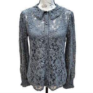 Cable & Gauge -462 NWOT Womens Floral Lace Shirt Blouse Sage‎ Olive Green Small